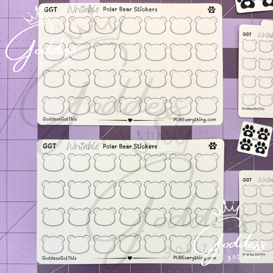 GGT | Polar Bear Writable Sticker Sheet | Matte Vinyl Blank Stickers for Planner, Scrapbooking, Journaling, Cardmaking, and More