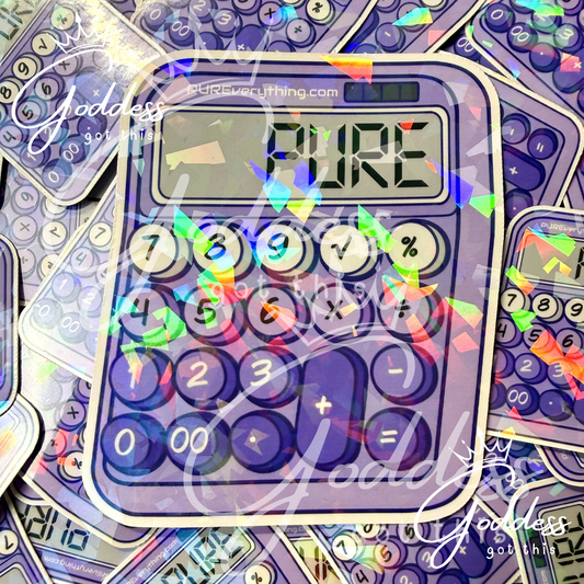 GGT | Holographic Purple Calculator Stickers | 6 Variations : PURE | LOVE | MATH | STEM | GAMER | GENIUS
