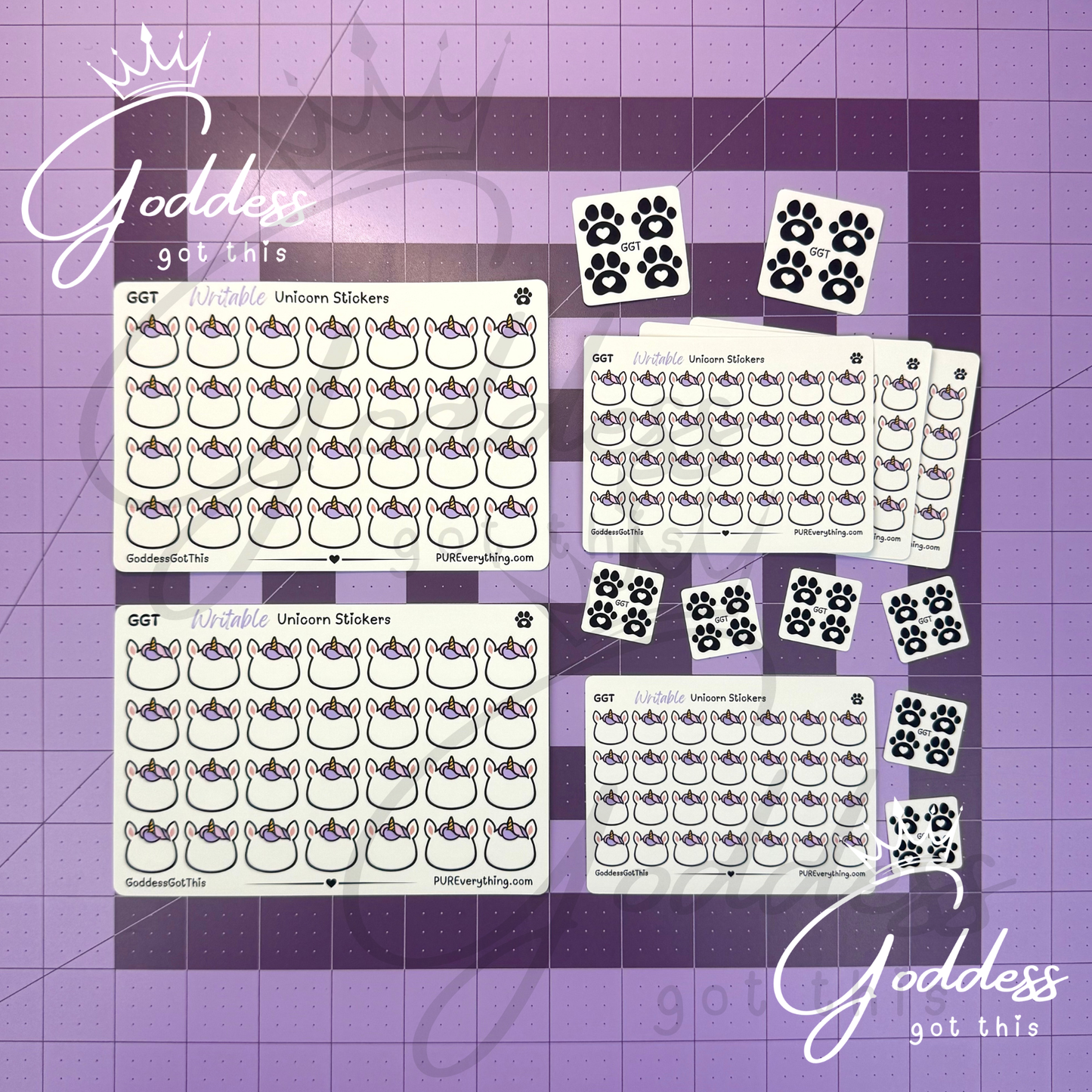 GGT | Unicorn Writable Sticker Sheet | Matte Vinyl Blank Stickers for Planner, Scrapbooking, Journaling, Cardmaking, and More