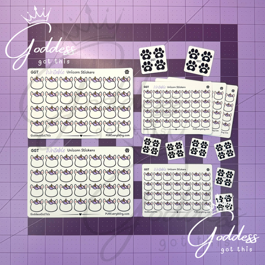 GGT | Unicorn Writable Sticker Sheet | Matte Vinyl Blank Stickers for Planner, Scrapbooking, Journaling, Cardmaking, and More