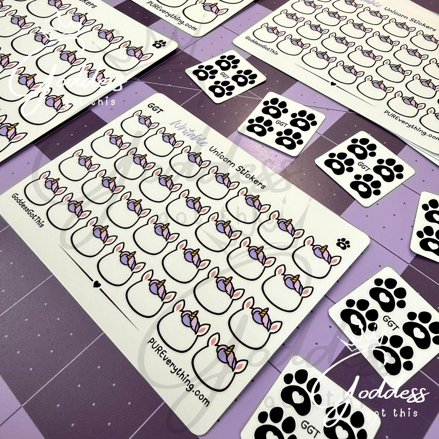 GGT | Unicorn Writable Sticker Sheet | Matte Vinyl Blank Stickers for Planner, Scrapbooking, Journaling, Cardmaking, and More