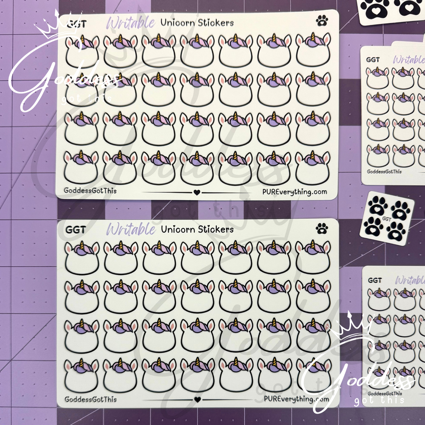 GGT | Unicorn Writable Sticker Sheet | Matte Vinyl Blank Stickers for Planner, Scrapbooking, Journaling, Cardmaking, and More
