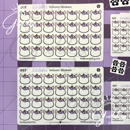 GGT | Unicorn Writable Sticker Sheet | Matte Vinyl Blank Stickers for Planner, Scrapbooking, Journaling, Cardmaking, and More