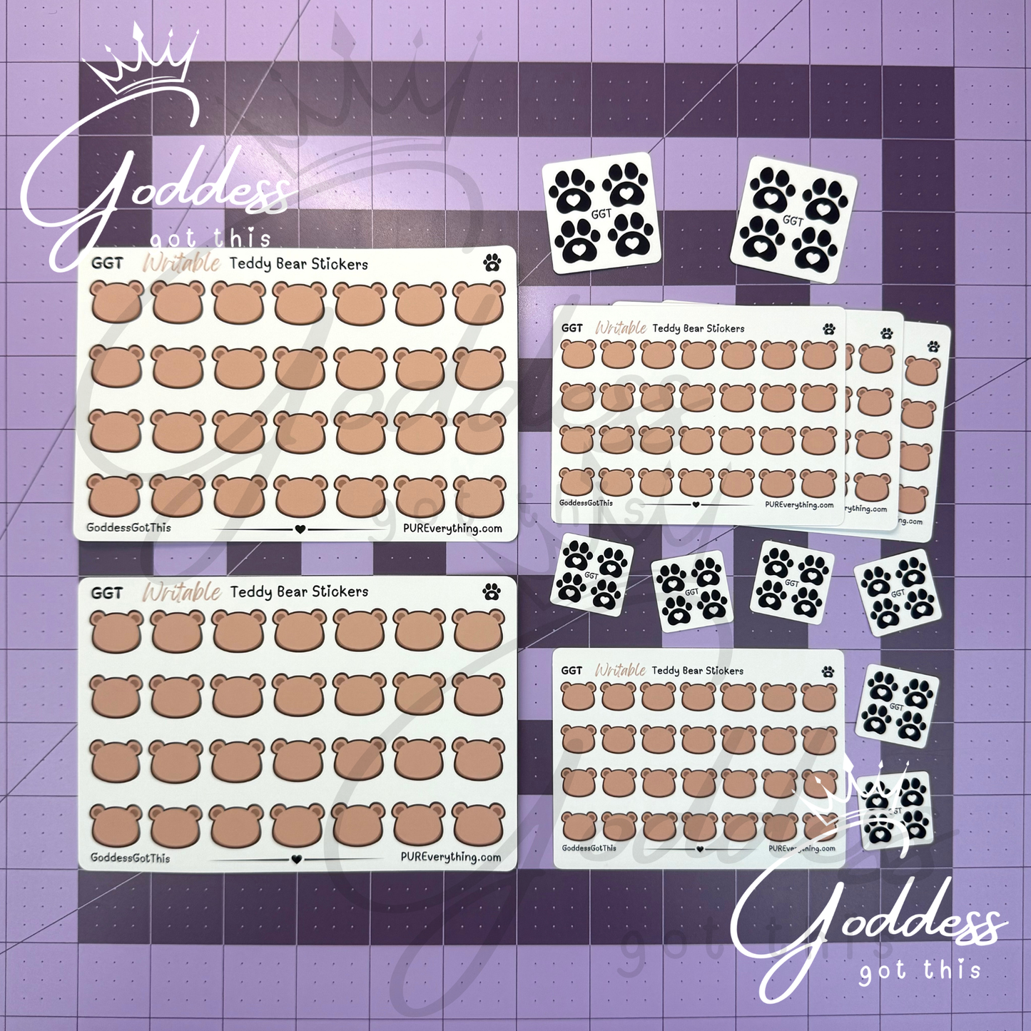 GGT | Teddy Bear Writable Sticker Sheet | Matte Vinyl Blank Stickers for Planner, Scrapbooking, Journaling, Cardmaking, and More