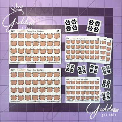 GGT | Teddy Bear Writable Sticker Sheet | Matte Vinyl Blank Stickers for Planner, Scrapbooking, Journaling, Cardmaking, and More