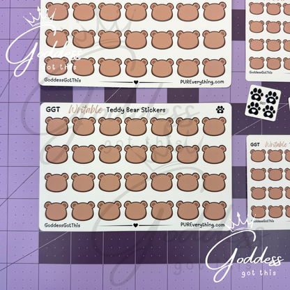 GGT | Teddy Bear Writable Sticker Sheet | Matte Vinyl Blank Stickers for Planner, Scrapbooking, Journaling, Cardmaking, and More