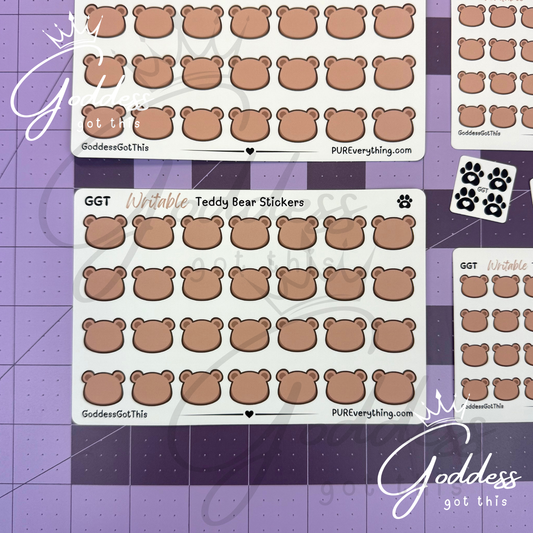 GGT | Teddy Bear Writable Sticker Sheet | Matte Vinyl Blank Stickers for Planner, Scrapbooking, Journaling, Cardmaking, and More