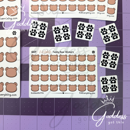 GGT | Teddy Bear Writable Sticker Sheet | Matte Vinyl Blank Stickers for Planner, Scrapbooking, Journaling, Cardmaking, and More