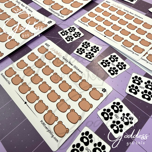GGT | Teddy Bear Writable Sticker Sheet | Matte Vinyl Blank Stickers for Planner, Scrapbooking, Journaling, Cardmaking, and More