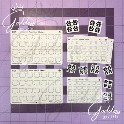 GGT | Polar Bear Writable Sticker Sheet | Matte Vinyl Blank Stickers for Planner, Scrapbooking, Journaling, Cardmaking, and More