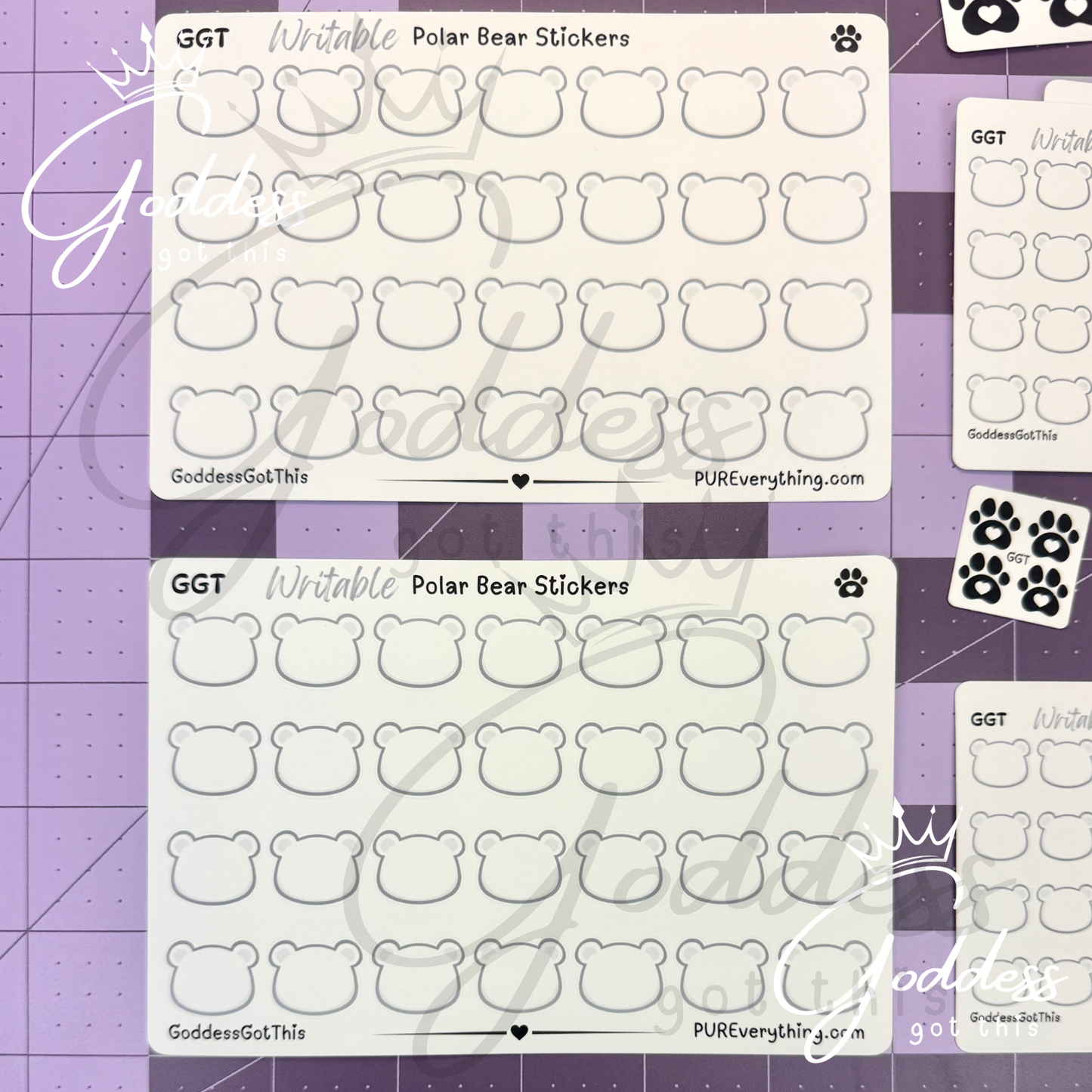 GGT | Polar Bear Writable Sticker Sheet | Matte Vinyl Blank Stickers for Planner, Scrapbooking, Journaling, Cardmaking, and More