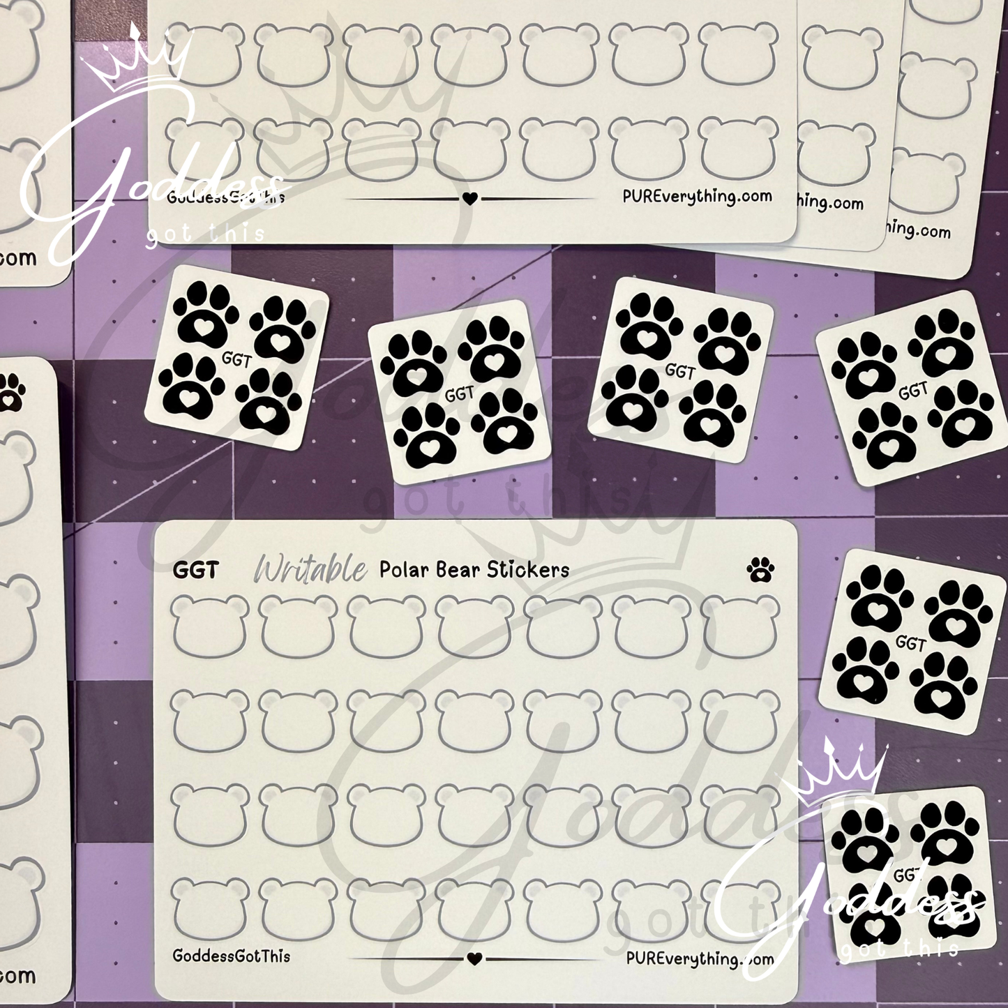 GGT | Polar Bear Writable Sticker Sheet | Matte Vinyl Blank Stickers for Planner, Scrapbooking, Journaling, Cardmaking, and More