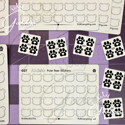 GGT | Polar Bear Writable Sticker Sheet | Matte Vinyl Blank Stickers for Planner, Scrapbooking, Journaling, Cardmaking, and More