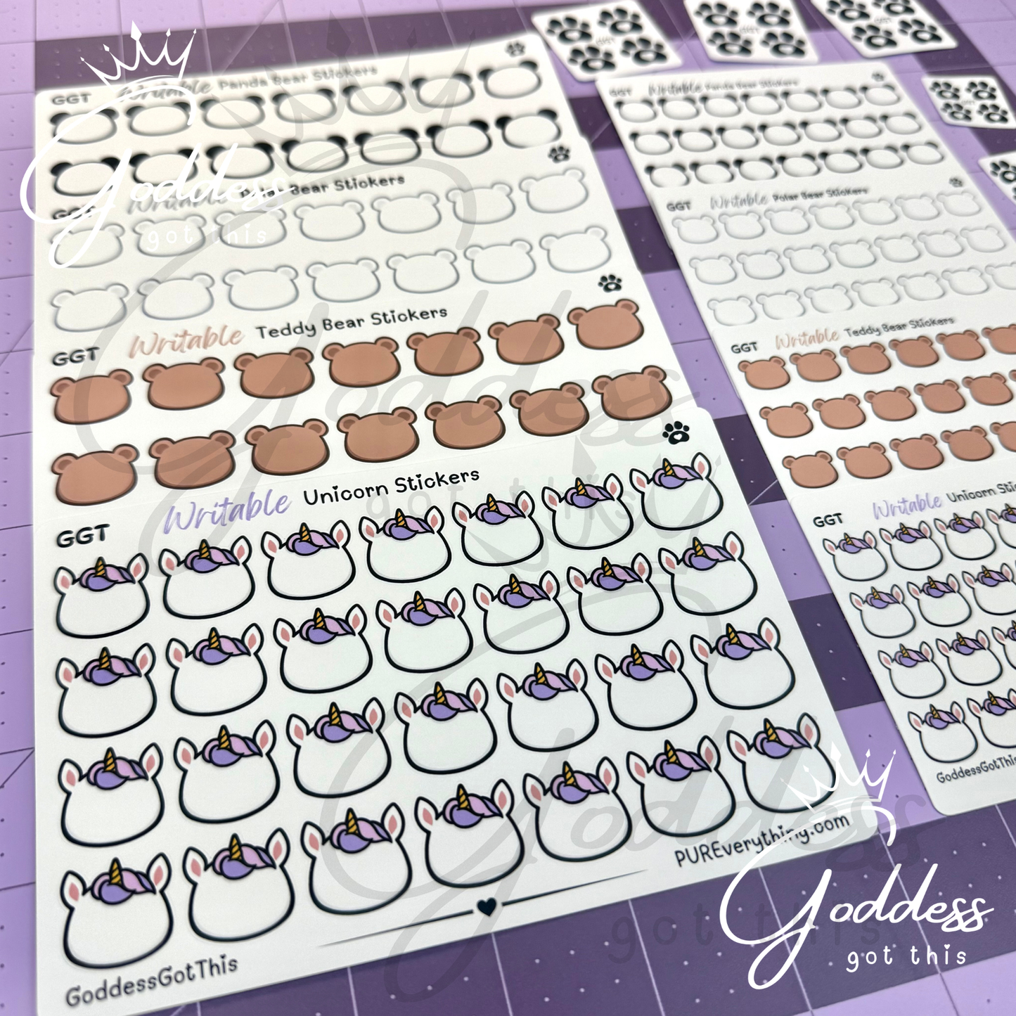GGT | Unicorn Writable Sticker Sheet | Matte Vinyl Blank Stickers for Planner, Scrapbooking, Journaling, Cardmaking, and More