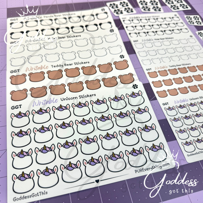 GGT | Unicorn Writable Sticker Sheet | Matte Vinyl Blank Stickers for Planner, Scrapbooking, Journaling, Cardmaking, and More