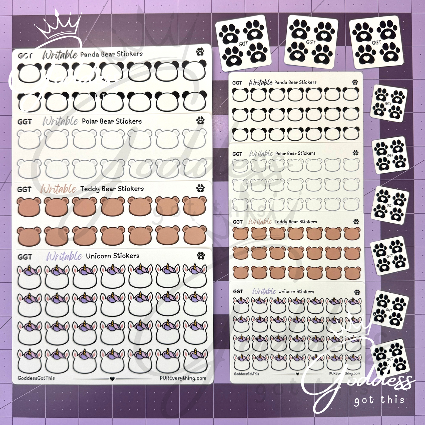 GGT | Panda Bear Writable Sticker Sheet | Matte Vinyl Blank Stickers for Planner, Scrapbooking, Journaling, Cardmaking, and More