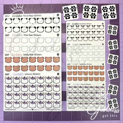 GGT | Panda Bear Writable Sticker Sheet | Matte Vinyl Blank Stickers for Planner, Scrapbooking, Journaling, Cardmaking, and More