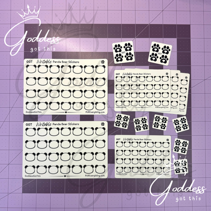 GGT | Panda Bear Writable Sticker Sheet | Matte Vinyl Blank Stickers for Planner, Scrapbooking, Journaling, Cardmaking, and More
