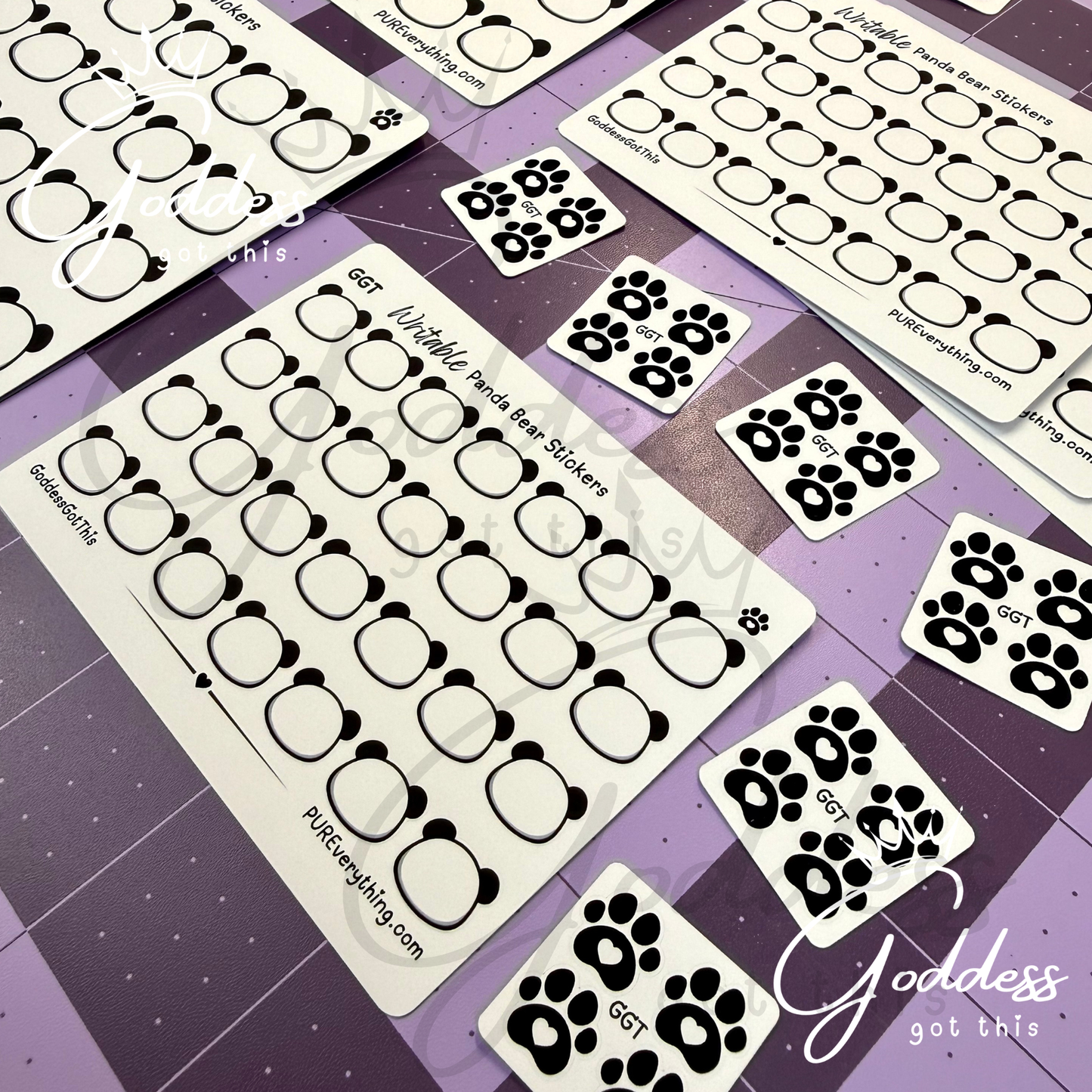 GGT | Panda Bear Writable Sticker Sheet | Matte Vinyl Blank Stickers for Planner, Scrapbooking, Journaling, Cardmaking, and More