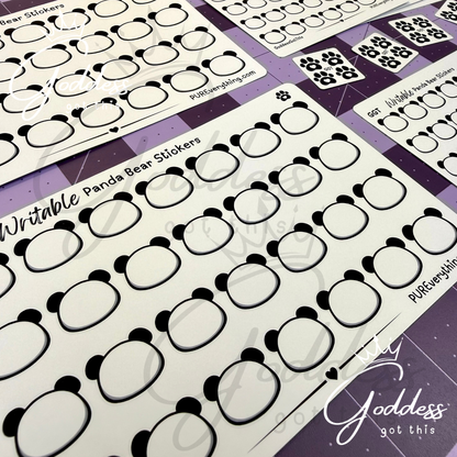 GGT | Panda Bear Writable Sticker Sheet | Matte Vinyl Blank Stickers for Planner, Scrapbooking, Journaling, Cardmaking, and More