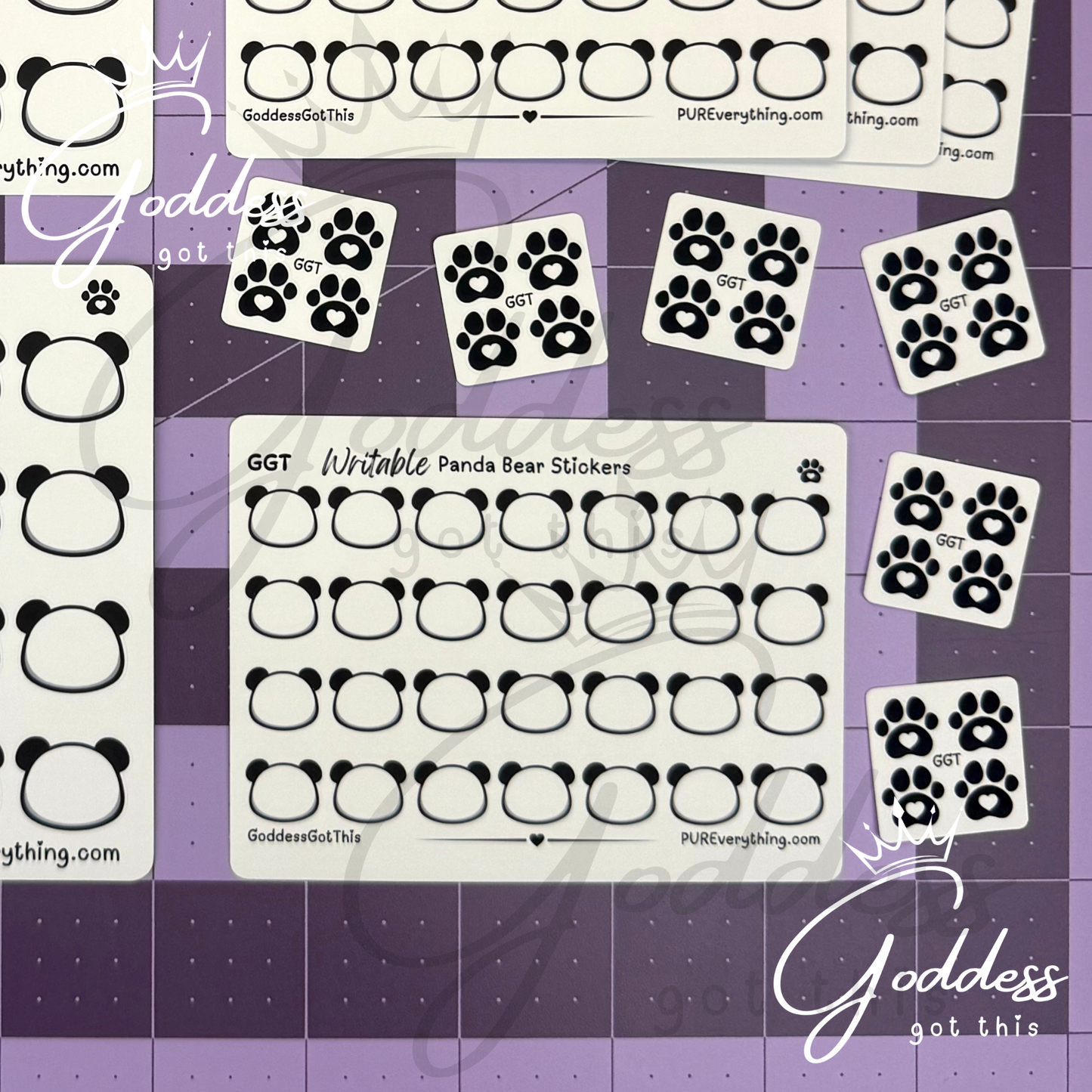 GGT | Panda Bear Writable Sticker Sheet | Matte Vinyl Blank Stickers for Planner, Scrapbooking, Journaling, Cardmaking, and More