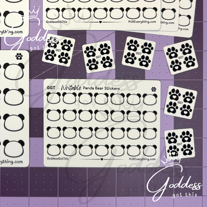 GGT | Panda Bear Writable Sticker Sheet | Matte Vinyl Blank Stickers for Planner, Scrapbooking, Journaling, Cardmaking, and More