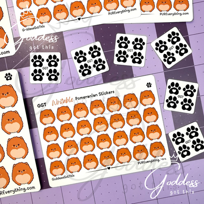GGT | Pomeranian Writable Sticker Sheet | Matte Vinyl Blank Stickers for Planner, Scrapbooking, Journaling, Cardmaking, and More