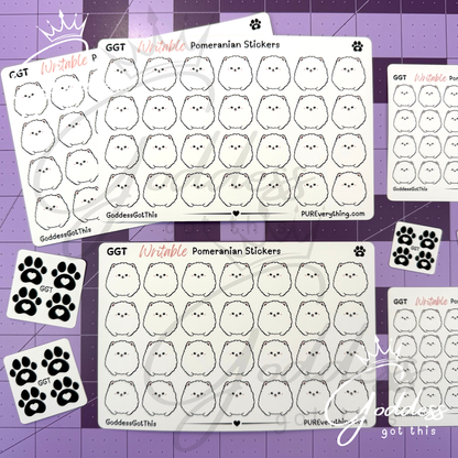 GGT | Pomeranian Writable Sticker Sheet | Matte Vinyl Blank Stickers for Planner, Scrapbooking, Journaling, Cardmaking, and More