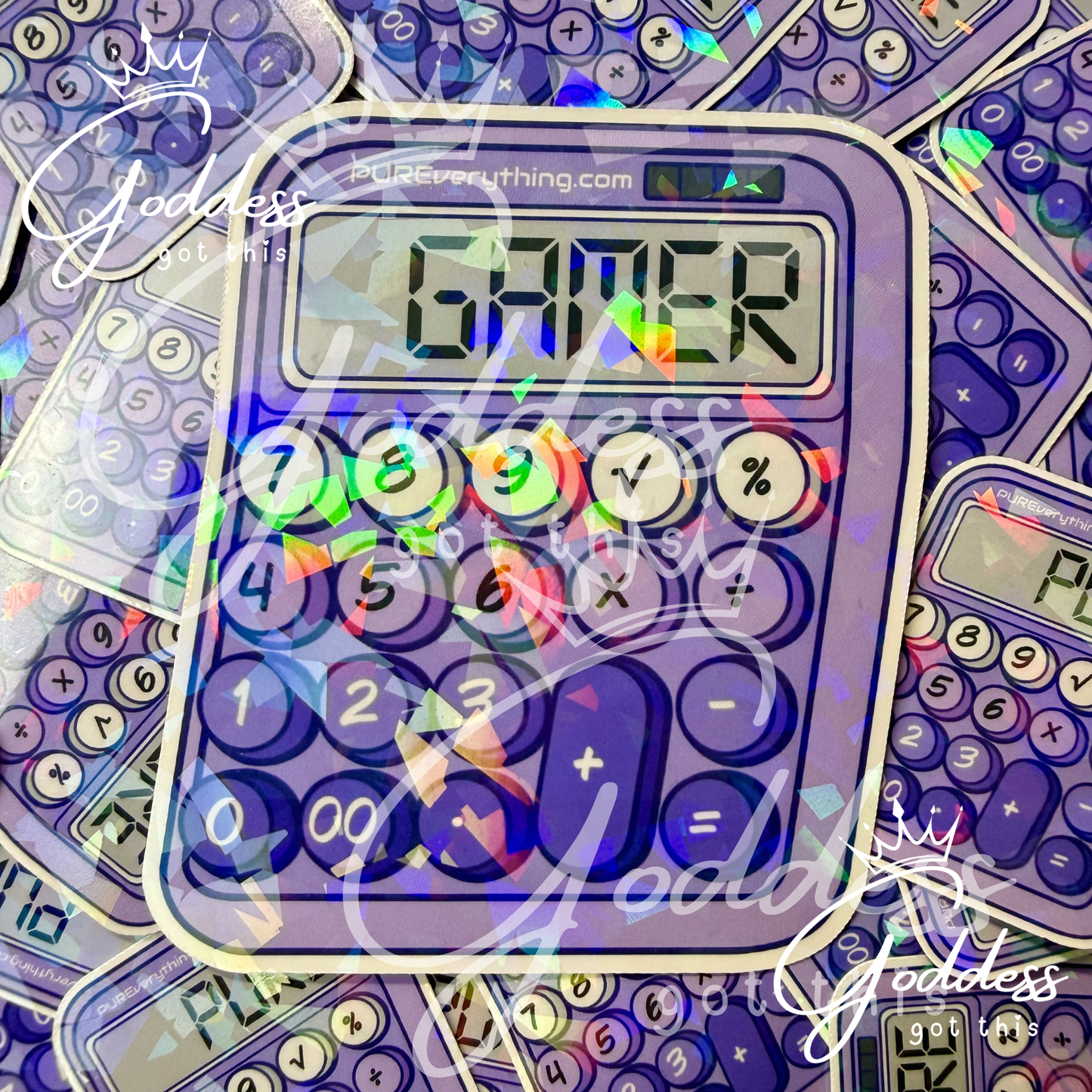 GGT | Holographic Purple Calculator Stickers | 6 Variations : PURE | LOVE | MATH | STEM | GAMER | GENIUS