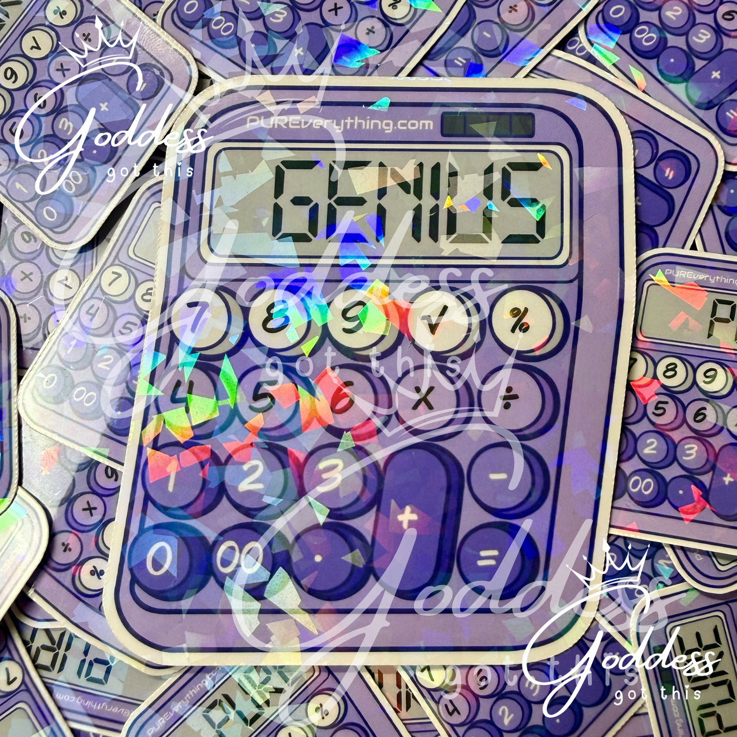 GGT | Holographic Purple Calculator Stickers | 6 Variations : PURE | LOVE | MATH | STEM | GAMER | GENIUS