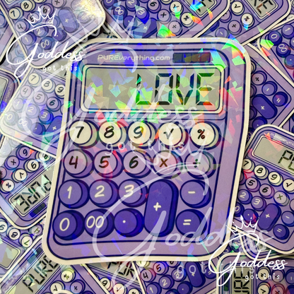GGT | Holographic Purple Calculator Stickers | 6 Variations : PURE | LOVE | MATH | STEM | GAMER | GENIUS