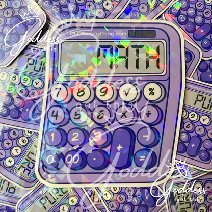 GGT | Holographic Purple Calculator Stickers | 6 Variations : PURE | LOVE | MATH | STEM | GAMER | GENIUS