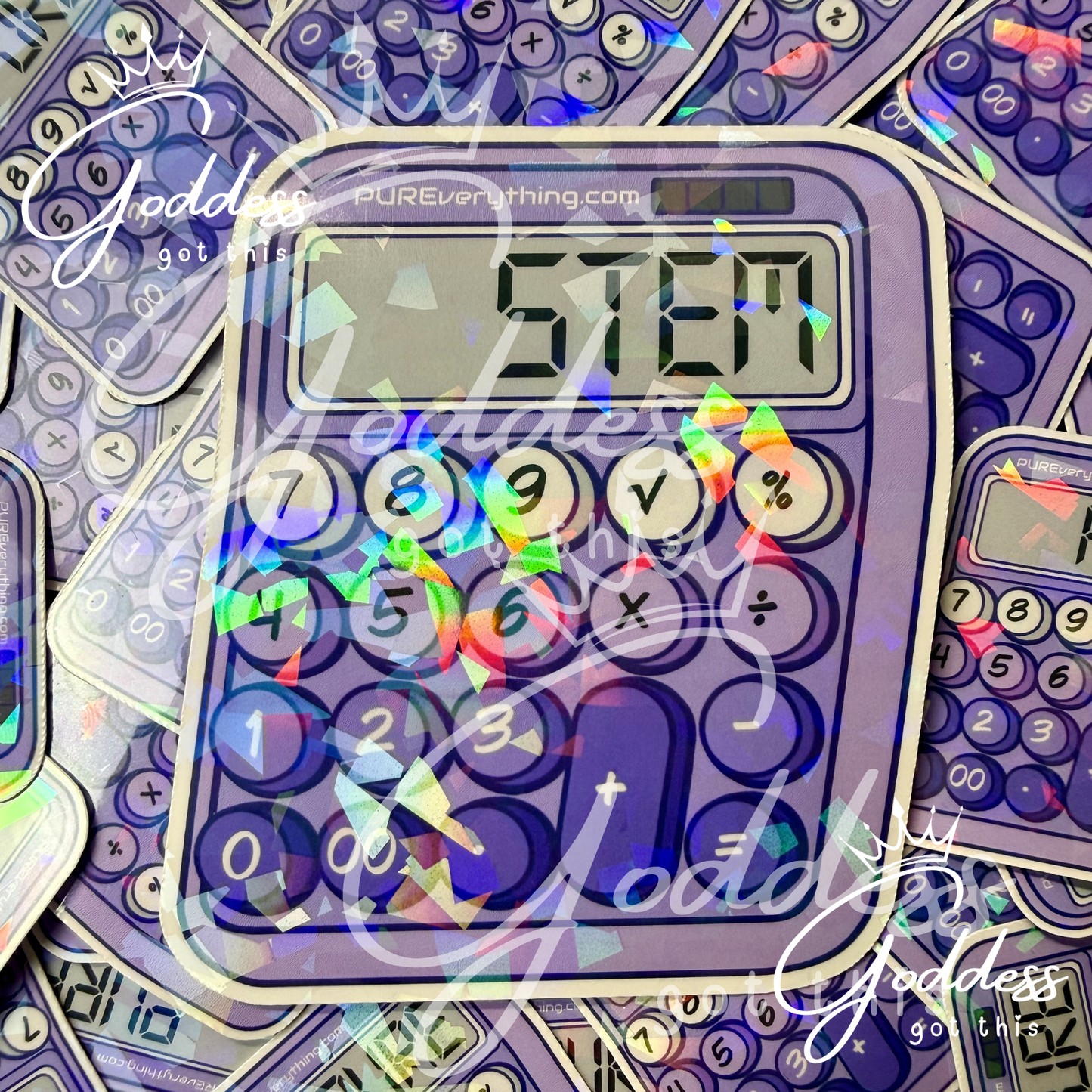 GGT | Holographic Purple Calculator Stickers | 6 Variations : PURE | LOVE | MATH | STEM | GAMER | GENIUS