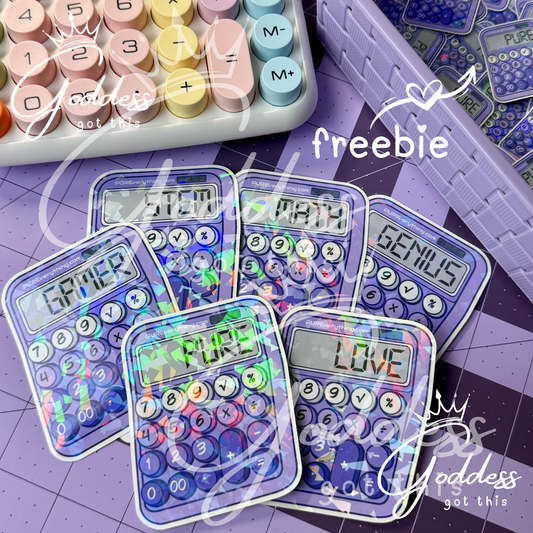 GGT | Holographic Purple Calculator Stickers | 6 Variations : PURE | LOVE | MATH | STEM | GAMER | GENIUS