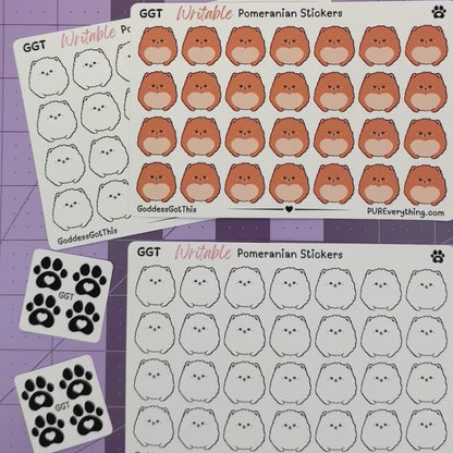 GGT | Pomeranian Writable Sticker Sheet | Matte Vinyl Blank Stickers for Planner, Scrapbooking, Journaling, Cardmaking, and More